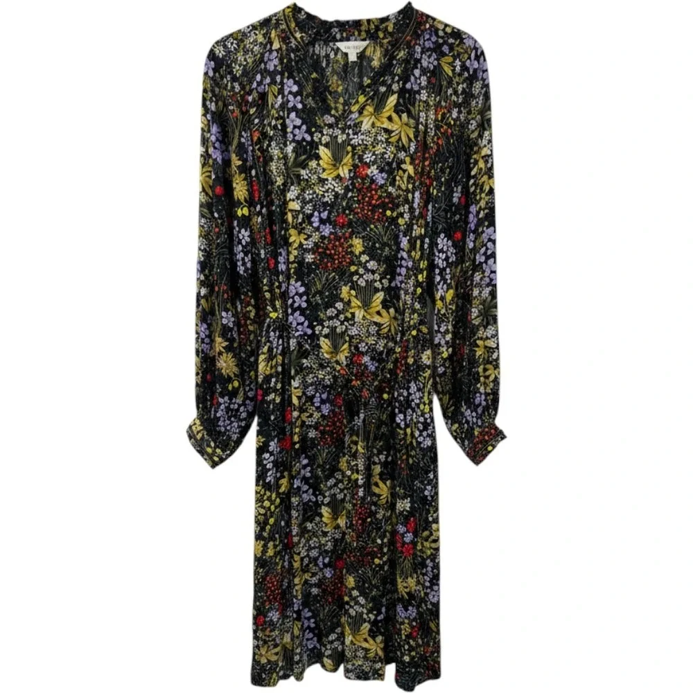 Per Una Navy Wild Garden Floral Shirt Dress Velvet Trim Belted Long Sleeve 10 - Picture 3 of 13